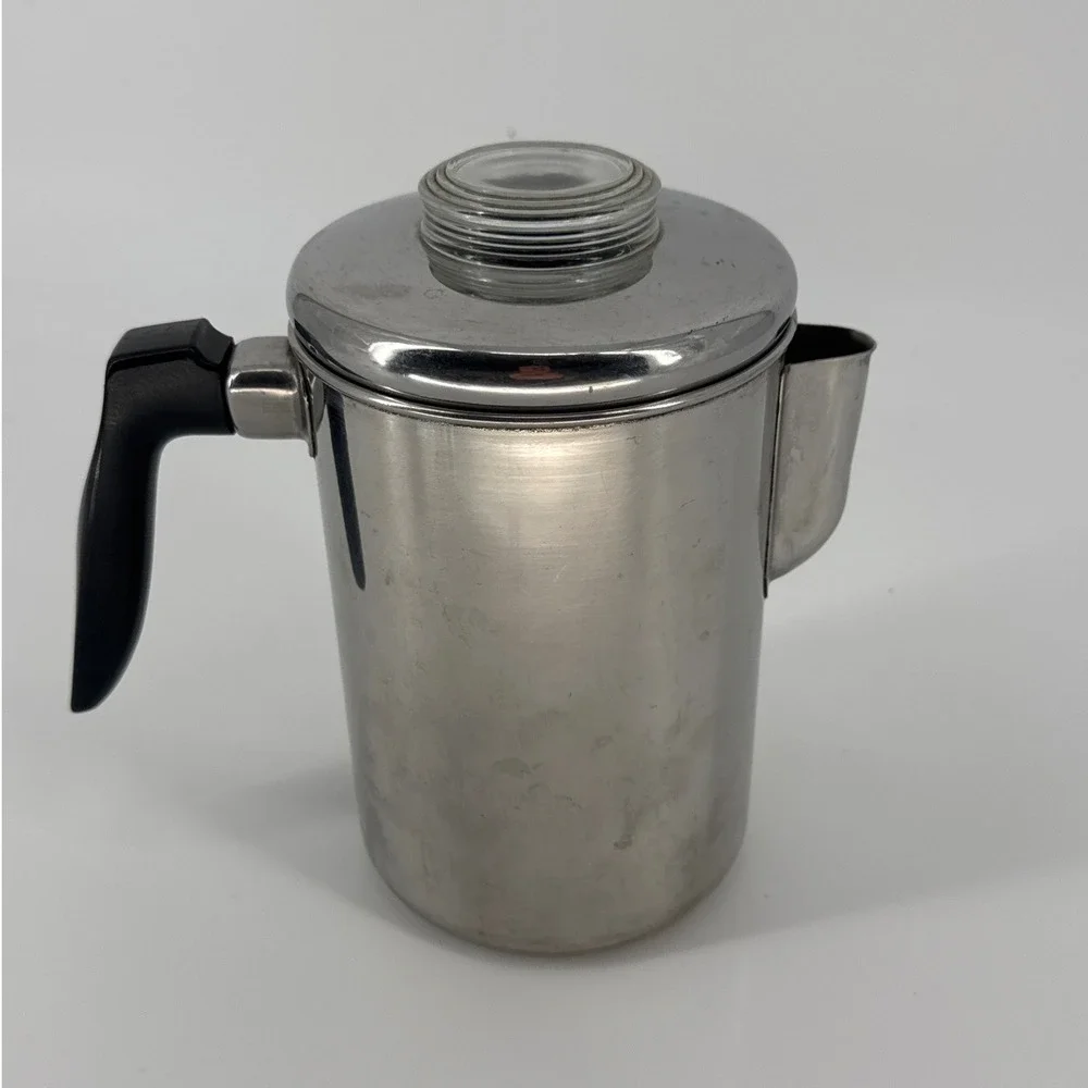 FLINT Ekco Vintage Stovetop Percolator Coffee Pot Silver Stainless Steel 6-9 Cup